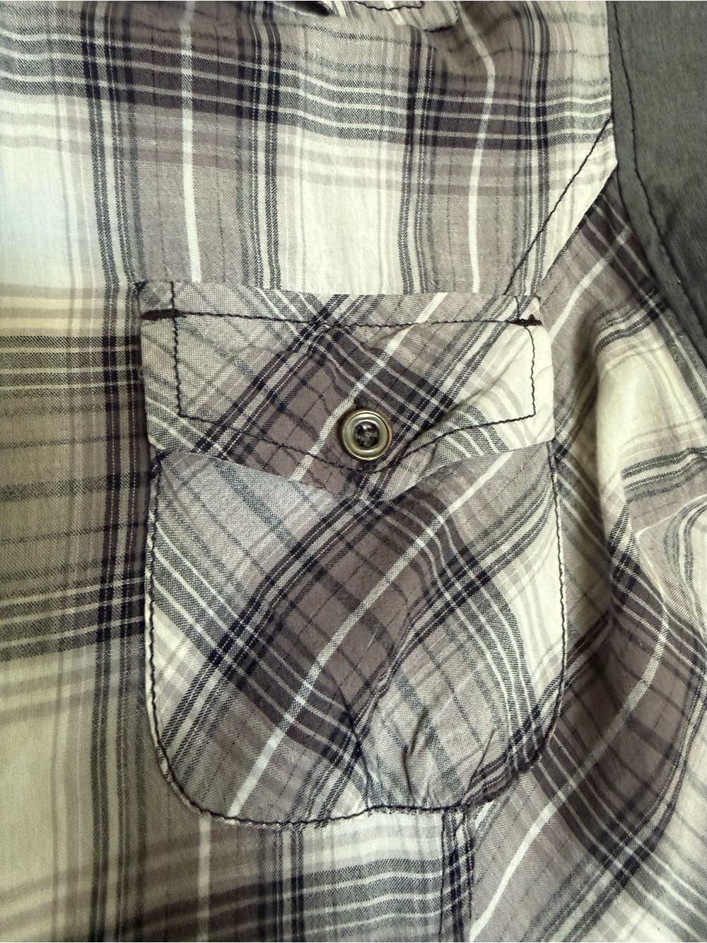 Asymmetrical Patchwork Button Shirt Dress Black Gray S - Picture 2 of 5